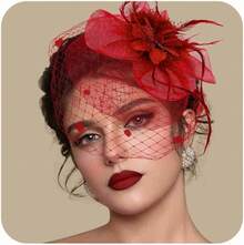 Fascinators Hats Women Tea Party Hat Mesh Headband Vintage Lace Cocktail Headwear Hair Clip Church - 紅色 - 查看 1