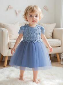 0-2岁婴儿洗礼服，灰蓝色礼服 - 藍色 - 查看 3