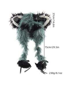 卷曲可爱帽子，朋克风格动物耳朵帽子配编织假发，万圣节服装角色扮演道具帽