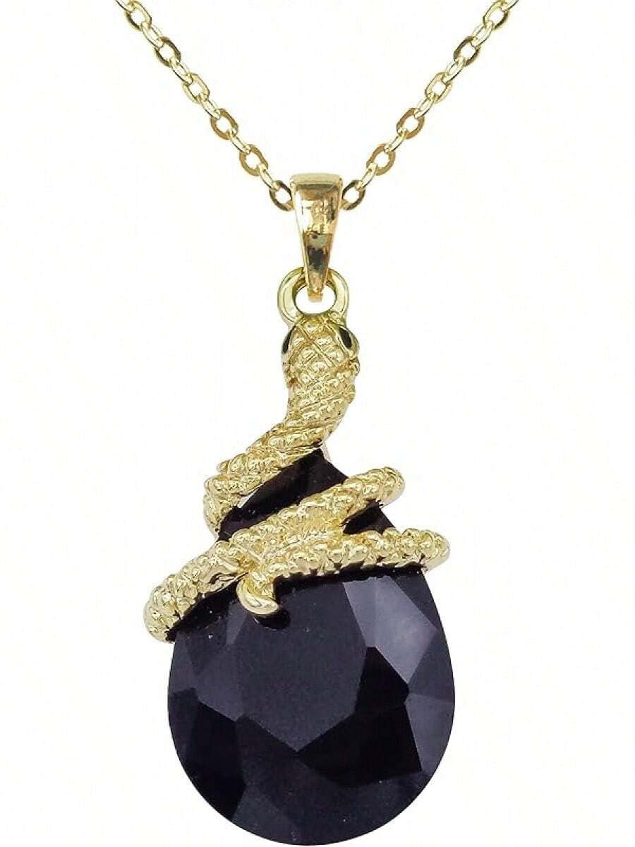 18k Gold Plated Water Drop Crystal Multicolor Snake Pendant Necklace 16"+2"2025 - Black - View 1