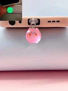 1pc Glow-In-The-Dark Resin Smiling Cat Pendant Phone Dust Plug Charm, Phone Decoration