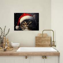1pc 30*40cm(12x16inch) Modern Art Framed Canvas Painting Christmas Black Cat Portrait Theme Art Print Wall Art Decoration For Living Room Wall Decoration Bedroom Bathroom Hallway Cafe Restaurant.Stretched And Framed Ready To Hang.