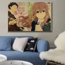 Vintage Anime Art Deco Poster - A Silent Voice Inspired Wall Art Print, Frameless Retro Cartoon Poster, Modern Manga Kraft Paper Hanging Decor For Bedroom, Living Room, Home Office - Vintage Style Japanese Animation Artwork For Indoor Display, Frameless. You Can Prepare A Frame In Or Larger To Match Your Wall Painting; Assemble And Install By Yourself, Fully Enjoy The Fun Of DIY. Great Gift For Autumn/Winter!