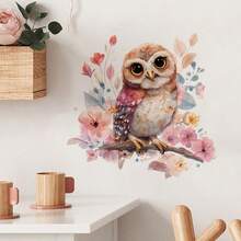Adesivo da parete affascinante con gufo su un ramo - stampa animale contemporanea autoadesiva, facile da applicare per la decorazione della camera da letto e del soggiorno, gufo, decorazione per la casa, stile contemporaneo, tema animale, forma asimmetrica