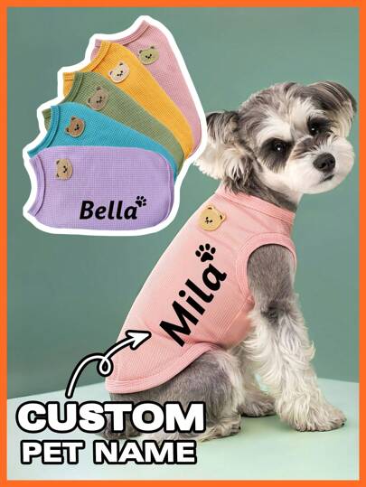 Customized Cat & Dog Summer Clothes - Breathable & Comfortable Waffle Pattern Vest, Suitable For Small To Medium Pets Ornamental,Engraved Stylish,Fashion,Colorful,Vintage,Cute,Contracted,Cuties Custom,Unique,Customized,Personalized Pet For Anniversaries,For Birthdays, Pet Lovers