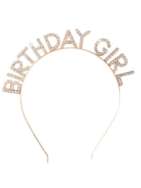 1pc European & American Birthday Girl Crystal Headband, Iron Rhinestone Hair Hoop, Party Hair Accessory, Hair Band, Hairband For Women, Autumn Outfits