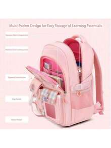 Girls' Cute Kawaii Backpack - Adorable School Bookbag For Kids Aged 6-15, Lightweight Children's Rucksack With Fun Design - Pink - View 3