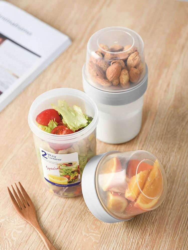 便携式早餐杯，可盛放谷物和牛奶，双层密封，适合存放酸奶、谷物、燕麦片或水果，是办公室、大学、旅行、野餐等场合的理想之选，密封食品储存容器 - 彩色 - 查看 8