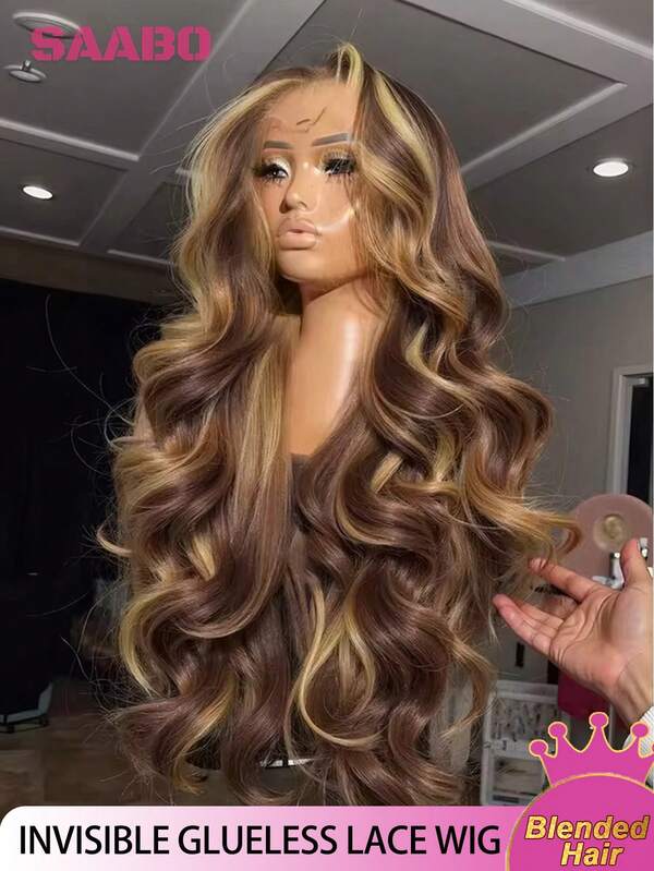 30 Inch Highlight Lace Front Wigs Human Blended Hair 4/27 Ombre Honey Blonde Wigs For Women 13x4 Frontal Lace HD Transparent Lace Wig 200% Density Colored Blended Hair Wig Pre Plucked Wig With Baby Hair