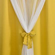 2 片双层遮光窗帘，带系带，白色刺绣薄纱，索环顶部隔热窗帘 - 金色 - 查看 4