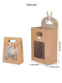 5/10pcs/Set Kraft Paper Gift Bag With Transparent Window And Handle - Used For Packaging Candies, Weddings, Thanksgiving And Parties Back To School Valentine Day - Multicolor - View 3