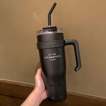 40OZ/1200ML SITARAYURI Double Wall  Bottle For Father's Day, With Handle And Straw, Large Capacity Portable Cup For Hot And Cold Dual Use, 1200ml Steel  Bottle, Suitable For Hot Or Cold Drinks, Suitable For Camping, Outdoor Activities, Driving, Sports, Fitness And Holiday Gifts. - 優質款黑色 - 查看 5