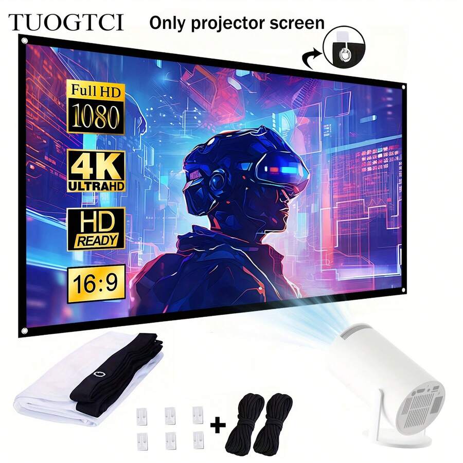 Pantalla de proyector para exteriores de 60, 72, 84, 100 y 150 pulgadas, pantalla de proyección de películas 4K HD 16:9, diseño plegable, lavable y antiarrugas, soporte portátil para proyección a doble cara, adecuada para cine en casa, oficina - Multicolor - Ver 1