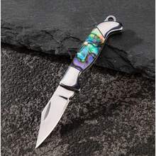 Mini Shell Folding Knife - Iridescent Mother-Of-Pearl Blade, Portable Keychain,Design,Ambidextrous Outdoor Survival, Ambidextrous,  Mini Utility Knife, Camping Essentials, Abalone Inlay Handle, Durable Blade. Men'S Knife Gift - 貝殼白銅頭迷你刀 - 查看 9