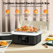 Adult Wireless Electric Heating Lunch Box, 8000mAh Rechargeable Timer Automatic Heating Lunch Box, 1L Portable Self-Heating Food Warmer With Fork And Spoon And Insulated Carrying Bag, Suitable For Office, Picnic, Car And Travel Outdoor Use - 黑色 - 查看 9