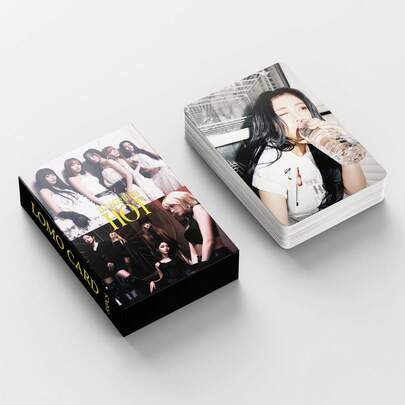 韩流女子组合Lesarafim Sakura /Kim Chaewon/Huh Yunjin/ Kazuha /Hong Enchae 55PCS HOT Lomo卡双面高清照片卡应援周边卡片收藏卡情人节礼物小礼物人气组合应援卡,收藏小卡,新作收藏贺卡,卡片展示收藏,流行音乐周边,盒装装饰小卡