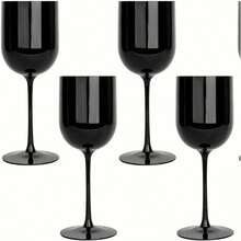 1/6/10/15/20只装 16盎司/480毫升 防碎塑料葡萄酒杯 - 可重复使用的香槟鸡尾酒杯，多色高脚杯，适用于婚礼、派对、生日、家庭聚会和餐厅，白色/黑色优雅饮具 - 黑色 - 查看 2