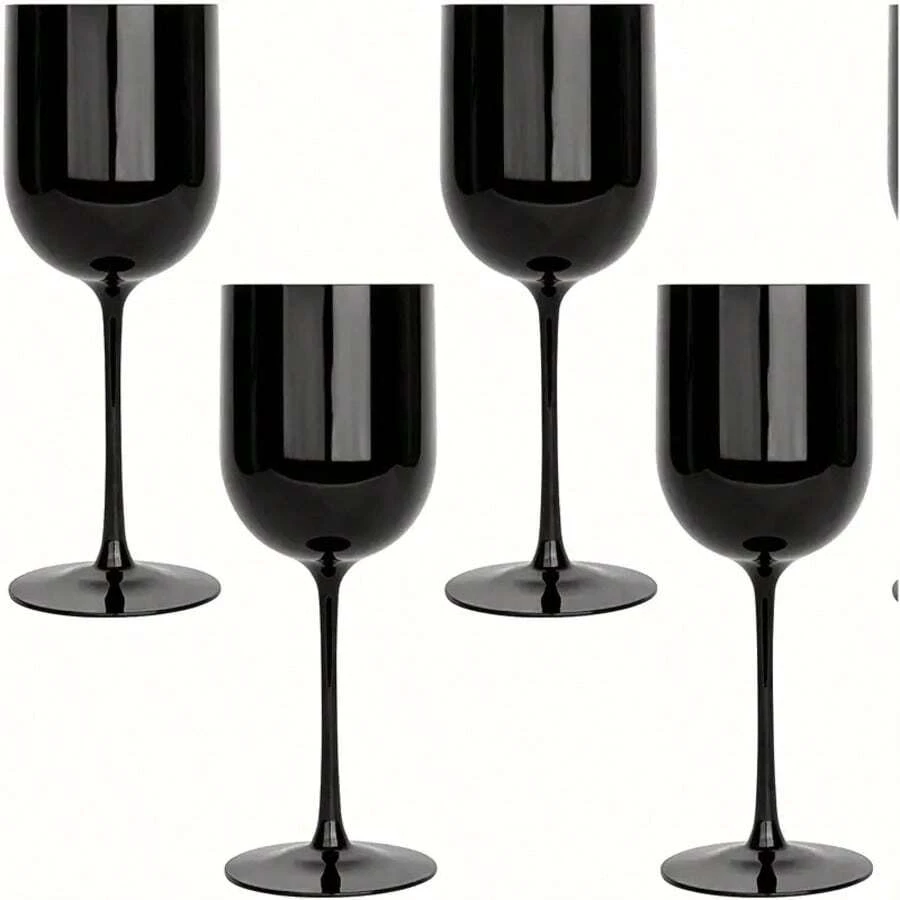 1/6/10/15/20只装 16盎司/480毫升 防碎塑料葡萄酒杯 - 可重复使用的香槟鸡尾酒杯，多色高脚杯，适用于婚礼、派对、生日、家庭聚会和餐厅，白色/黑色优雅饮具