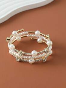1pc Silver Crystal & Pearl Bracelet, Suitable For Wedding, Party, And Daily Wear
