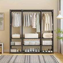 1个多功能金属衣帽架，1-3层简约衣架带鞋架，黑/白防尘衣柜收纳架，新款卧室落地式衣帽架，时尚简约加厚钢管收纳架 - 彩色 - 查看 7