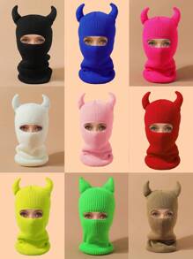 1pc Unisex Halloween Personalized Knitted Balaclava Neck Warmer Ski Mask, Funny Little Devil Design Covering All But Eyes, Winter - A - View 1