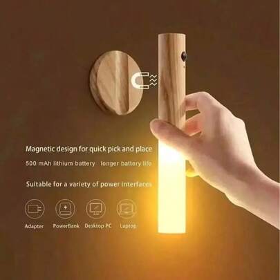 Pack Of 1PC Smart Human Body Sensing Night Light LED Rechargeable Outdoor Camping Lighting Lamp, Suitable For Step Lights, Cabinet Lights, Wall Lights, Sensor Lights, Outdoor Camping Lights