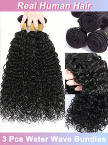 20 英寸卷发人发水波纹 3 束 4x4 蕾丝封口 预拔发际线透明蕾丝前片 带婴儿头发 自然发质
