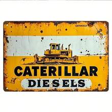 2D Flat - Vintage Caterpillar Diesel Engine Metal Sign - Rustic 20.32x30.48 Cm Wall Decor With Distressed Yellow Background & Black Text, Perfect For Bedroom, Living Room, Bar, And Outdoor Spaces, Metal Outdoor Decor - 彩色 - 查看 7