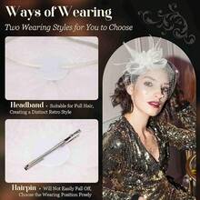 Fascinators Hats Women Tea Party Hat Mesh Headband Vintage Lace Cocktail Headwear Hair Clip Church - 白色 - 查看 3