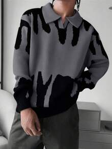 1pc Men's Knitted Sweater, Fashionable Casual Streetwear Pullover For Commuting, Sports, Outdoor Leisure, Loose Fit, Autumn/Winter