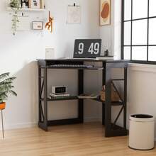 VECELO Triangle Corner Desk 90 Degrees Triangle For Computer, Small Space,Makeup Vanity Desk With Storage Shelves, Writing Desk