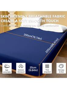 1件超柔软纯色床笠，轻盈如云，9.84英寸/25厘米深口袋，适用于所有尺寸的床——单人床、双人床、大号双人床、特大号双人床，居家和宿舍必备 - 藏蓝色 - 查看 8