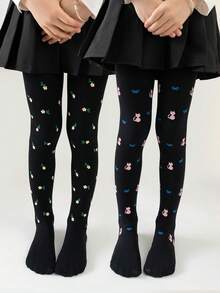 2 件儿童卡通印花舞蹈紧身裤，多功能连体裤 - 黑色 - 查看 11