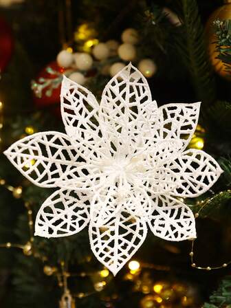 20pcs/10pcs/1pc Christmas Tree Ornaments, Poinsettia Christmas Tree Decorations, Christmas Decorations, Glitter Artificial Poinsettia Flowers, DIY Wreath, Home Decor, Wedding Party, Christmas Gift Decorations, Christmas Ornaments, Holiday Party Decor, Christmas/Holiday/Seasonal/Wedding Christmas Tree Decorations, Sparkling Christmas Wooden Twig Decorations