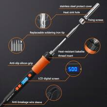 ILIBILIB 110V-240V 90W LCD Digital Display Adjustable Temperature Soldering Iron Kit, Temperature Range 180-500°C, 6-In-1 Constant Temperature Fast Heating Smart Soldering Iron Set, Suitable For DIY Welding Repair, Includes 5 Soldering Tips