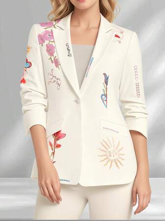 HOMEYEE Blazer con estampado floral vintage, elegante para ocasiones casuales, de negocios y formales, de manga larga