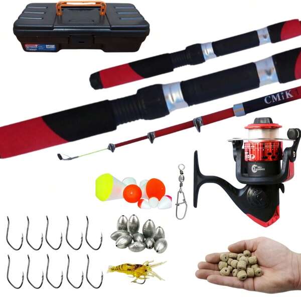 Kit Pesca Completo Iniciante C/ Vara Molinete + Iscas Anzóis
