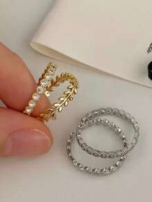 Pair Of 3mm Beveled Wedding Rings, 18k Gold Plated, 925 Silver Solitaire - 銀色 - 查看 5