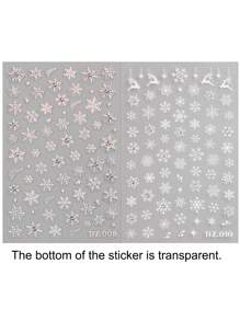 白色雪花美甲贴纸，简约纯色多雪花图案设计，自粘式梦幻主题美甲装饰，激光闪亮矩形一次性美甲装饰，适合冬季和新年美甲贴纸 - 彩色 - 查看 10