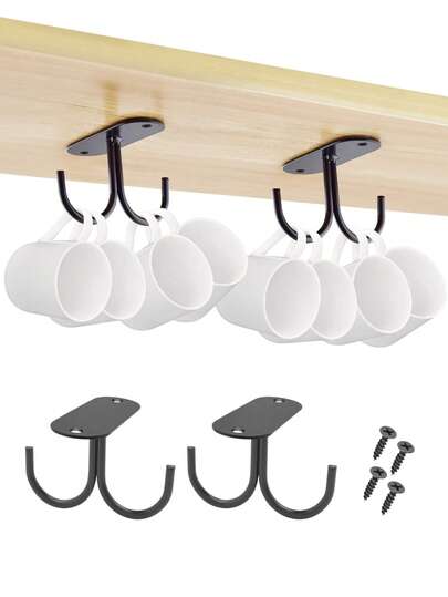 2pcs Cabinet Mug Hooks, Rustic Style Mug Organizer Rack, Coffee Cup Holder Shelf Hooks For Mugs, Coffee Cups And Kitchen Utensils Display