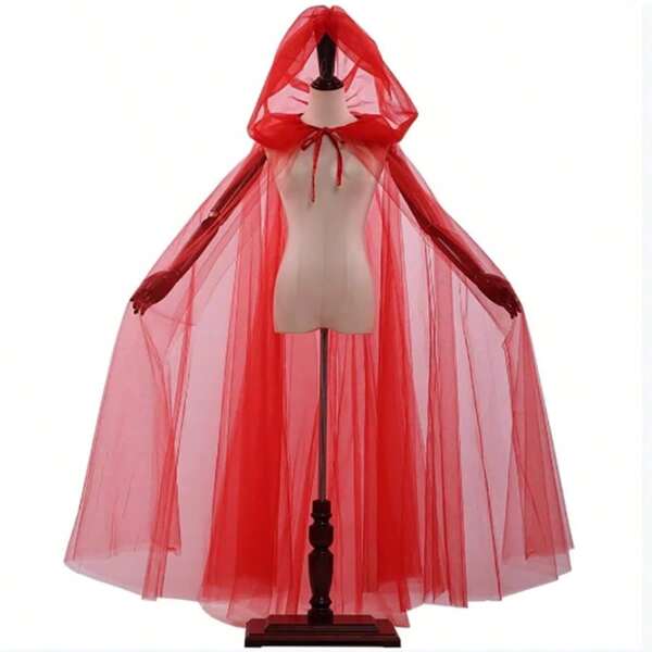 1pc Lightweight Red Double-Layer Lace Witch Cape, Suitable For Halloween Costume, Witch Costume, Stage Performance Outfit, School Show Costume, Cosplay Accessory, Vampire Bride Outfit
