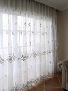 1 件欧式优雅刺绣薄纱窗帘，简约设计，适合客厅、卧室、飘窗、阳台，定制窗帘布 - 彩色 - 查看 11