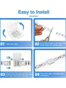 10 paquetes de conectores de tira de luz LED de 4 pines de 10 mm sin soldadura, sin cable, adaptador de terminal de empalme para tiras multicolor SMD 5050. Conectores de luz LED sin soldadura, sin cable, para extender o empalmar fácilmente tiras multicolor de 4 pines de 10 mm