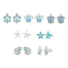 WOSTU WOSTU 1 pereche 925 Sterling Silver Life Stud Cercei cu țestoase marine cu CZ Cercei de vară la plajă pentru femei Bijuterii fine