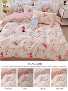 2/3件套蝴蝶结图案，清新可爱，提花工艺，超柔软，男女通用，适合学生、宿舍装饰，甜美可人，春夏被套枕套套装，提供单人床、双人床、大号双人床尺寸。 - 彩色 - 查看 9