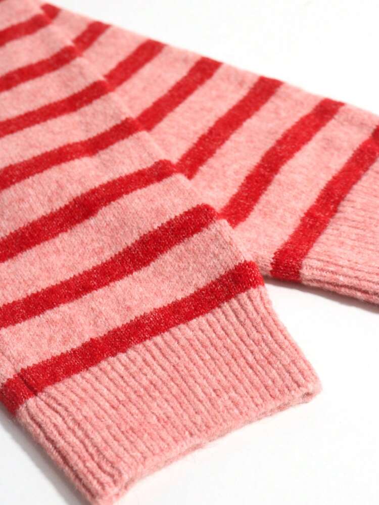 Women's Retro Striped Cardigan, Casual Daily Wear, Suitable For Spring/Autumn/Winter, Ideal For Valentine's Day Outfit - Red - View 5
