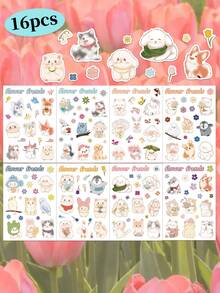 8pcs Graffiti Animal Floral Stickers One Time Use Self Adhesive Cute Art Design Pattern Suitable For Scrapbooking Fridge Organiser Table Bookshelf Luggage Guitar Decoration Decals Not Repeat Perfect For Party Supplies
