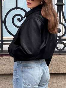 Women's New PU Jacket, Loose Casual Style, Autumn/Winter - Black - View 2