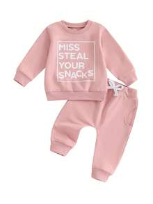 Toddler Baby Girl Clothes 6 12 18 Months 2T 3T 4T Long Sleeve Pullover Sweatshirt Pants Infant Fall Winter Outfit - Hồng - Xem 3