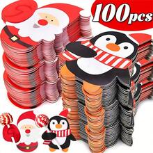 100pcs Festive Christmas Lollipop Cards - Santa, Penguin & Snowman Designs With Red & White Checkered Bows, Perfect For Holiday Gifts, Party Favors, And Classroom Exchanges, Christmas Decorations(10/50/100pcs)
